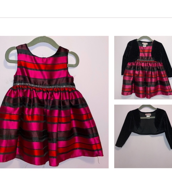 NEW YOUNGLAND Baby  3 Pcs Holiday dress Jacket Shrug Pink stripe Black 1… - Picture 14 of 17